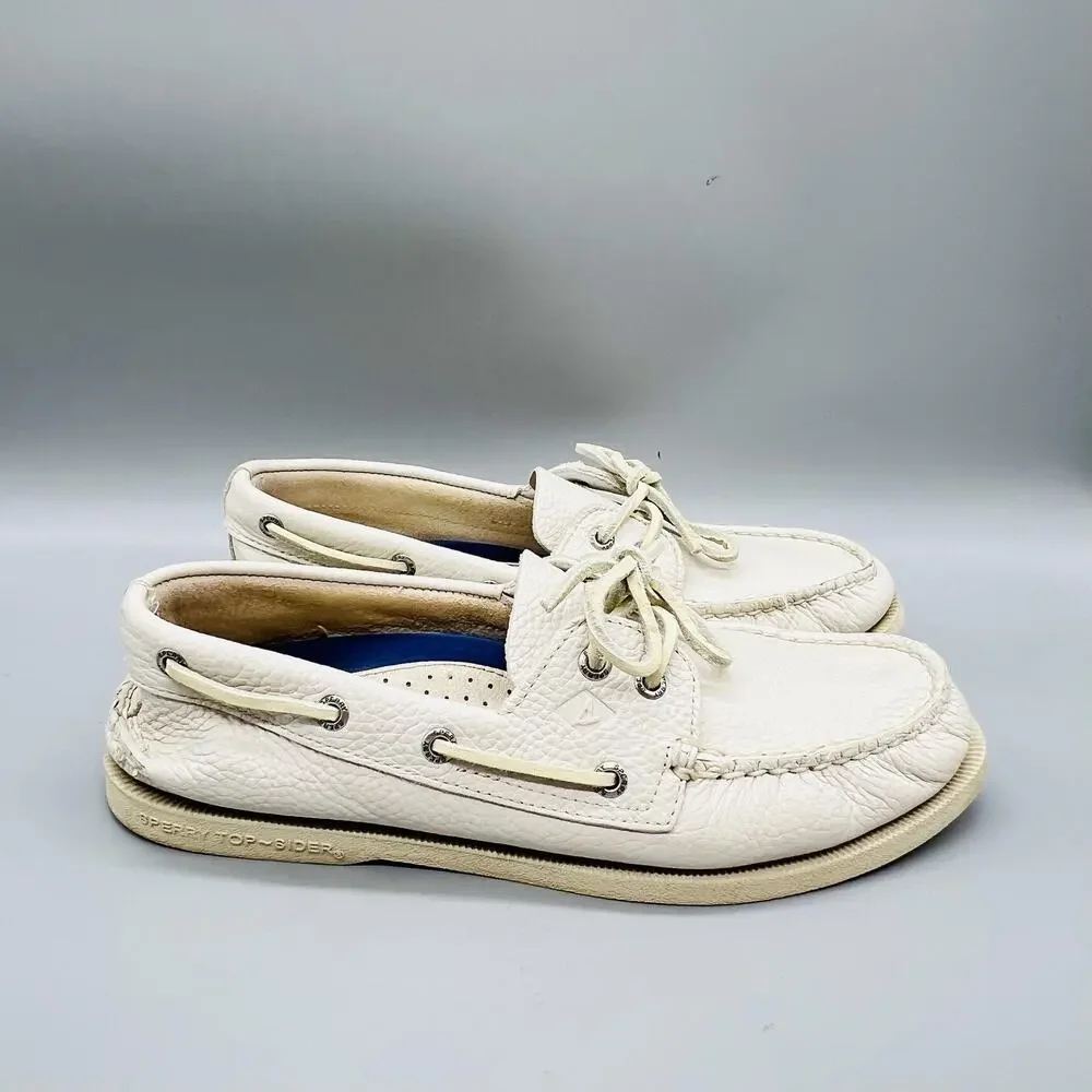 Sperry Shoes Mens 9 White Leather Top Sider Boat Moc Toe Casual Comfort Nautical